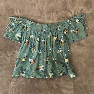 Green Floral Off Shoulder Top Small